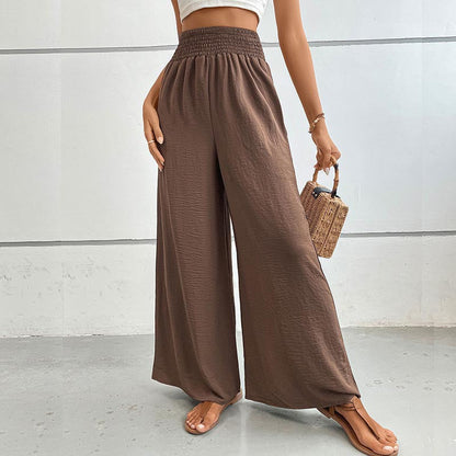 Women's wide-leg summer trousers with elasticated waistband NOVAE