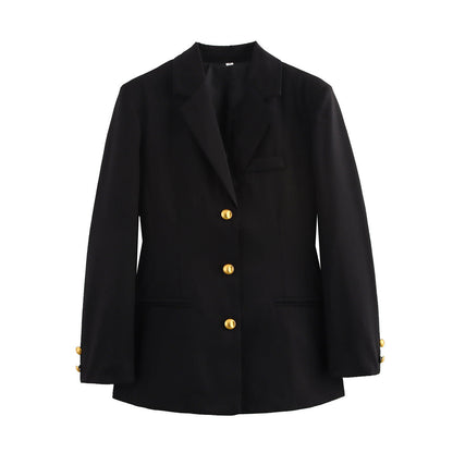 Women's checked blazer with gold buttons and practical pockets NOVAE