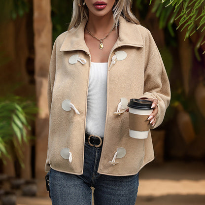 Women's fleece jacket with decorative buttons and side pockets NOVAE