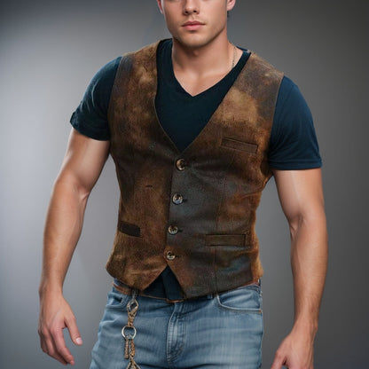 Men's stylish vest with leather accents and practical pockets NOVAE