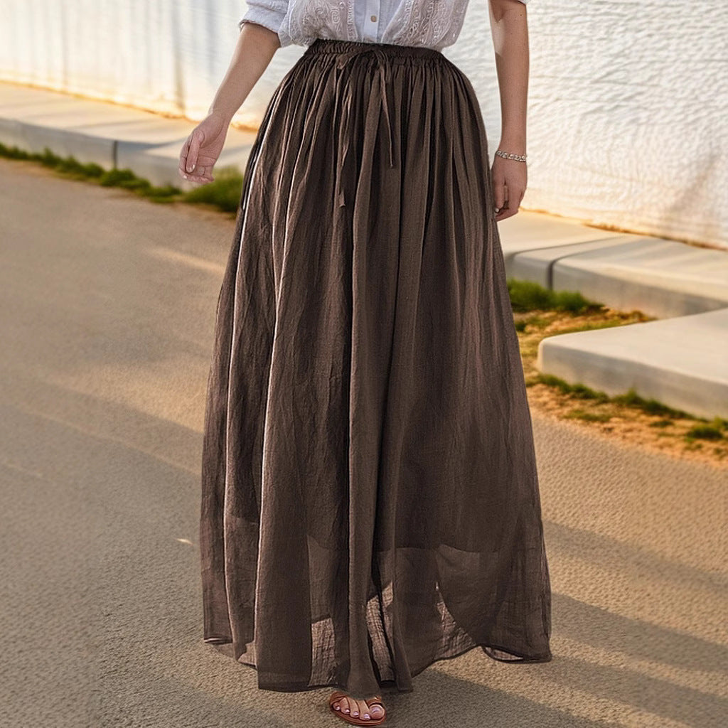 Women's elegant maxi skirt with a flowing cut and practical tie straps NOVAE