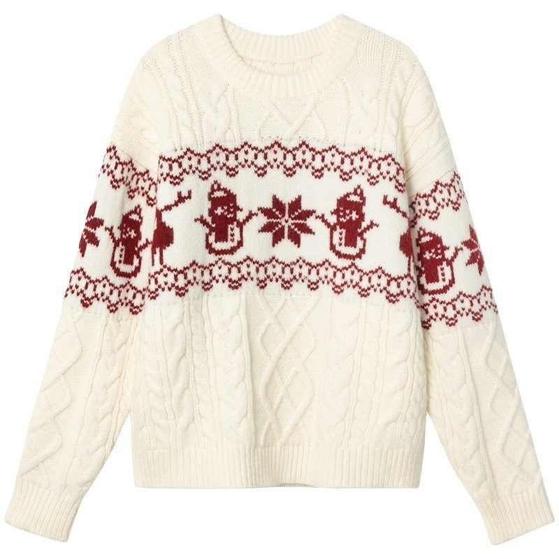 Women's Christmas sweater with festive cable knit pattern and snowman motif NOVAE