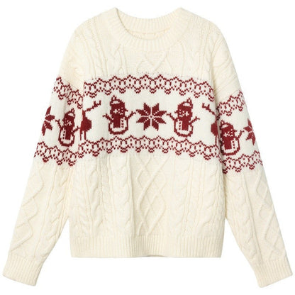 Women's Christmas sweater with festive cable knit pattern and snowman motif NOVAE
