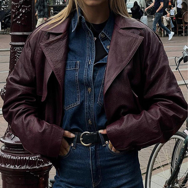 Women's casual faux leather jacket in a modern oversized style NOVAE