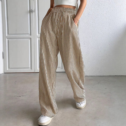 Women's wide-leg striped trousers with elasticated waistband and practical pockets NOVAE