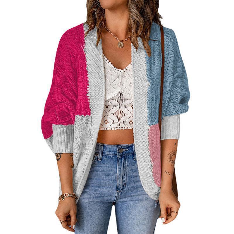 Women's Stylish Knit Cardigan with a Relaxed Fit and Color Block Design NOVAE
