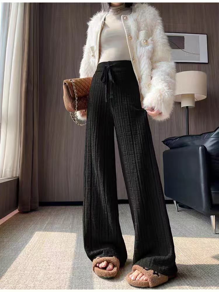 Women's wide-leg linen trousers with elasticated waistband and striped design NOVAE