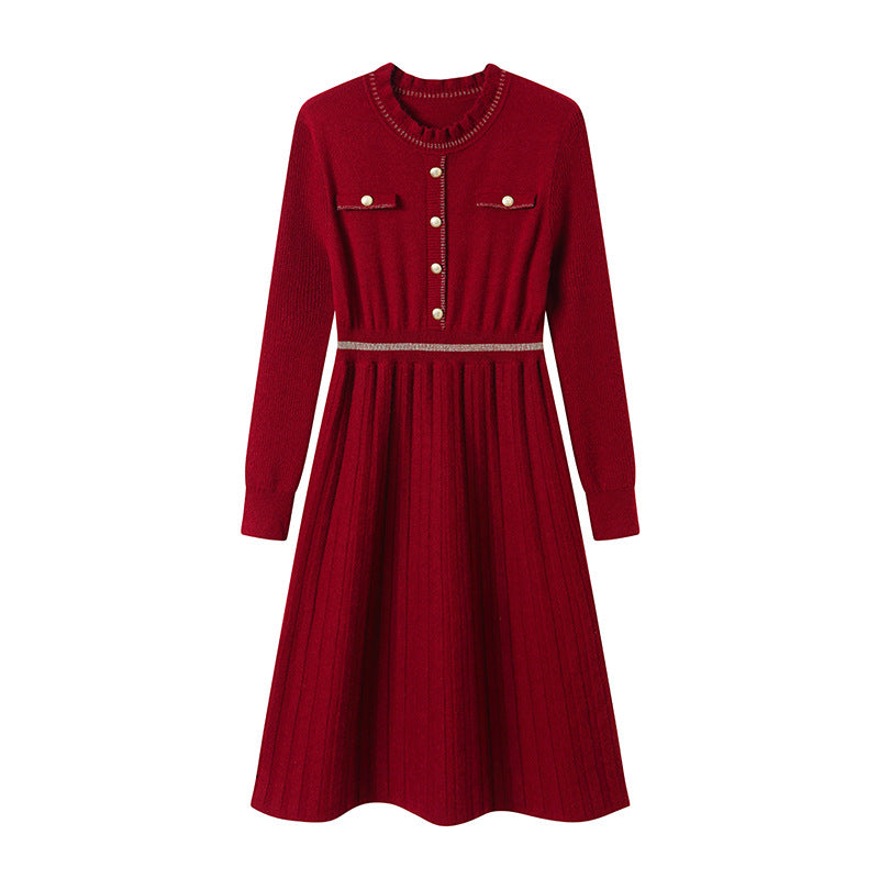 Women's knit dress with elegant back view and high neckline NOVAE