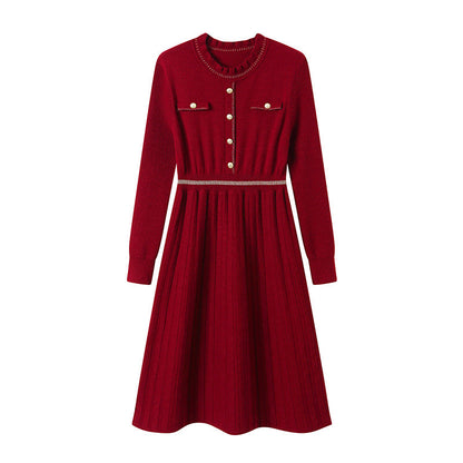 Women's knit dress with elegant back view and high neckline NOVAE