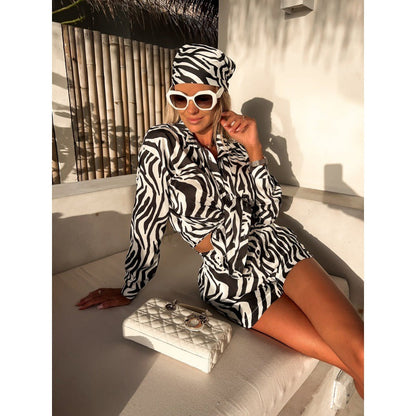 Women's checked short suit with stylish tie belt and fashionable print NOVAE