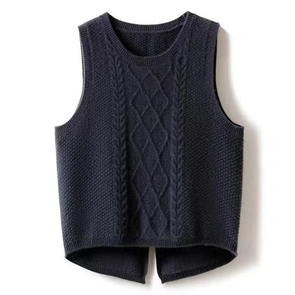 Women's sleeveless knitted vest with cable pattern and modern details NOVAE