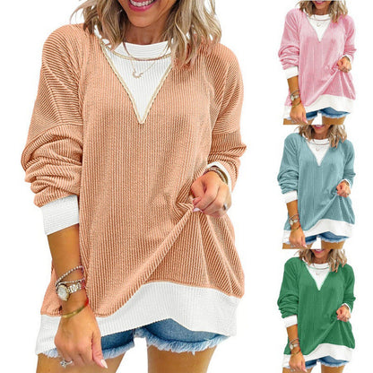 Women's casual V-neck sweater in textured material NOVAE