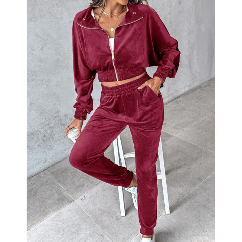 Women's tracksuit with cropped jacket and elastic waistband NOVAE