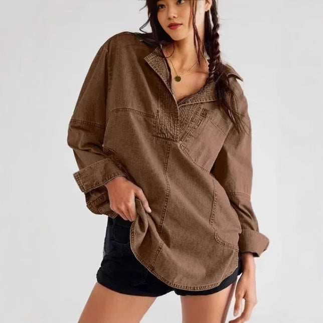 Women's denim shirt with detailed quilting and a relaxed fit NOVAE