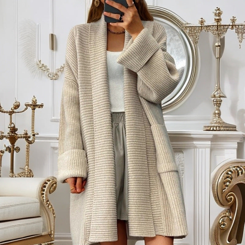 Women's Oversized Knit Coat with Textured Design and Pockets NOVAE