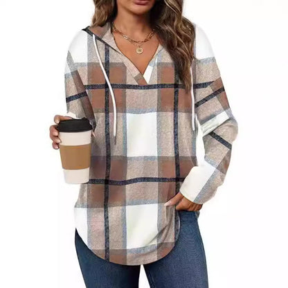 Women's casual checked blouse with hood NOVAE