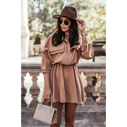 Women's shirt dress with elegant tie belt and practical pockets NOVAE