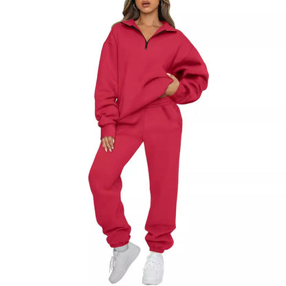 Women's Cozy Leisure Suit with Stand-Up Collar and Zipper NOVAE