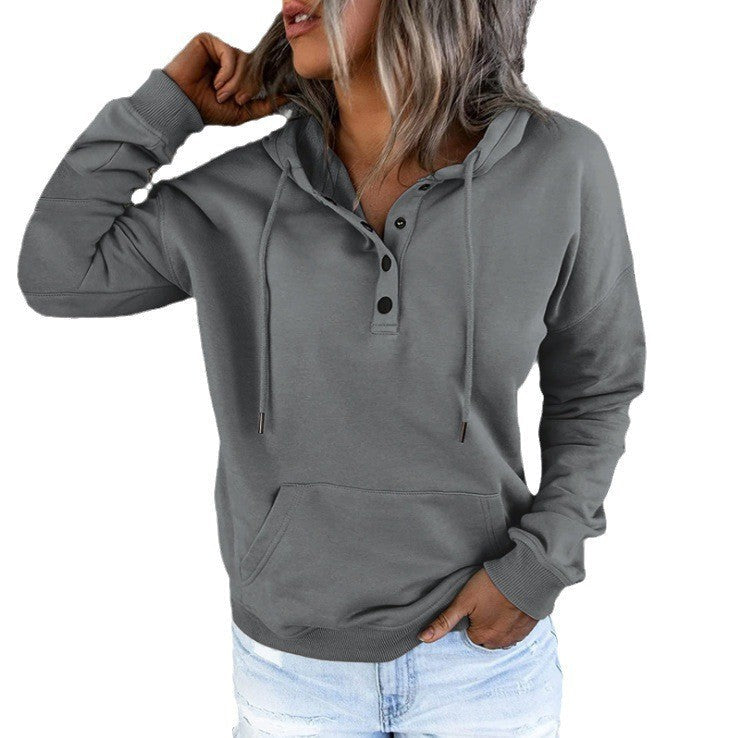 Women's sporty hoodie with button placket and casual cut NOVAE