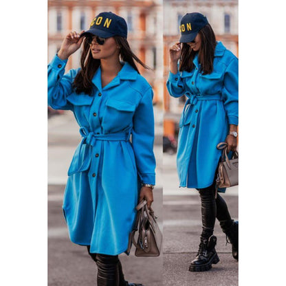 Women's Oversized Shirt Dress with Fashionable Belt and Pockets NOVAE