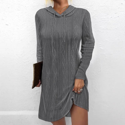 Women's hooded pullover dress with textured knit pattern NOVAE