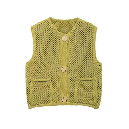Women's knitted vest with a coarse mesh design and practical pockets NOVAE