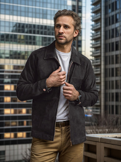 Men's stylish and casual suede jacket with stand-up collar NOVAE