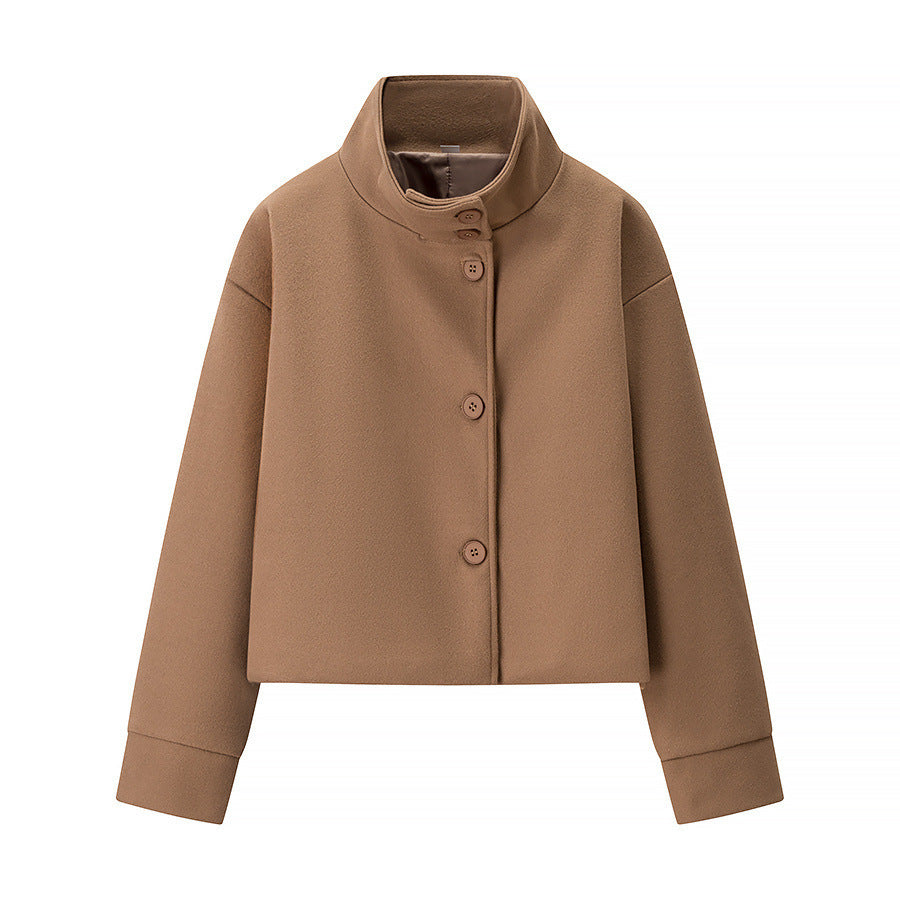 Women's elegant short jacket with high collar and simple button details NOVAE