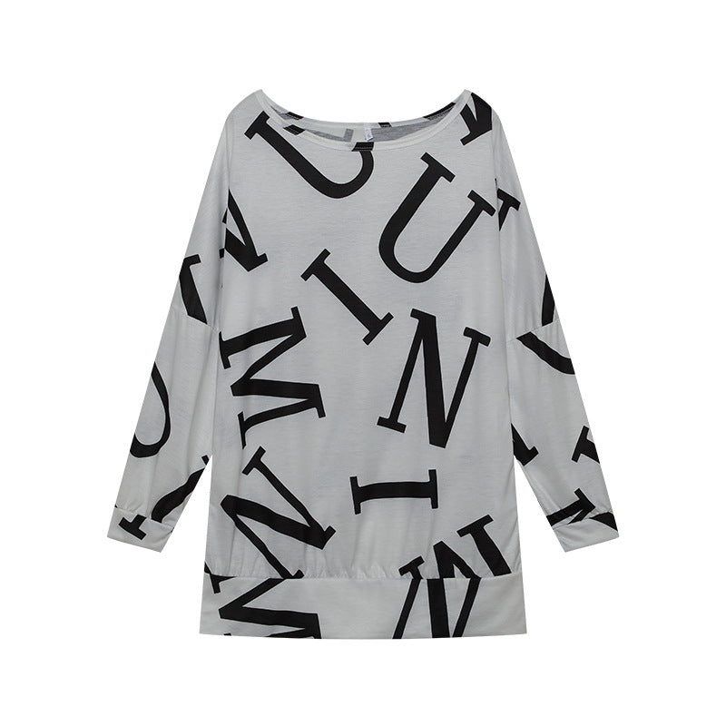 Women's oversized long-sleeved shirt with modern lettering and elasticated waistband NOVAE
