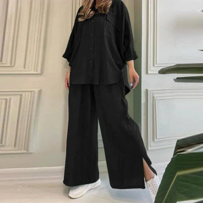 Women's casual and airy top with wide-leg trouser suit NOVAE