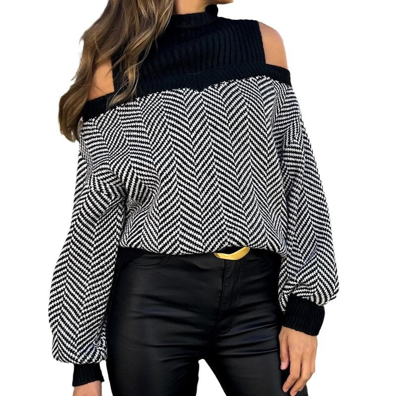 Women's oversized knit sweater with a wide neckline and off-shoulder design NOVAE
