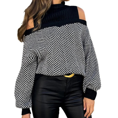 Women's oversized knit sweater with a wide neckline and off-shoulder design NOVAE