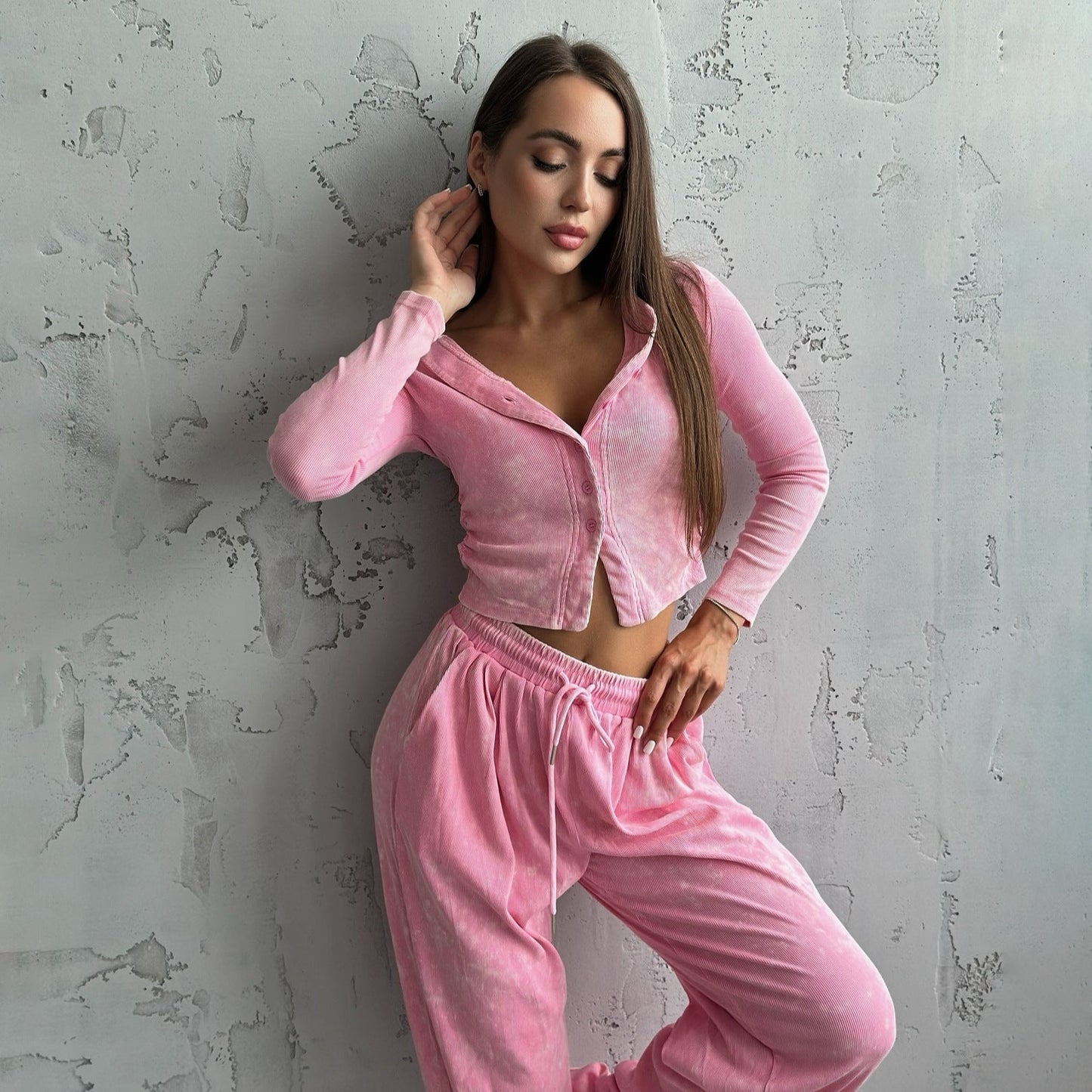 Women's sporty leisure set with cropped jacket and wide-leg trousers NOVAE