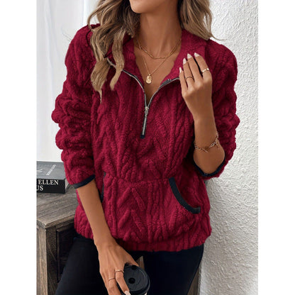 Women's fluffy teddy sweater with half zipper and high collar NOVAE