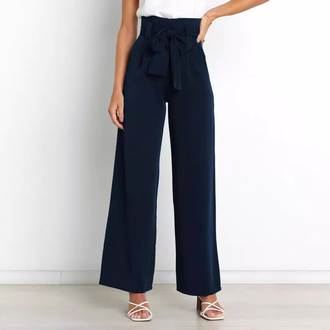 Women's wide-leg trousers with tie belt and elegant pockets NOVAE