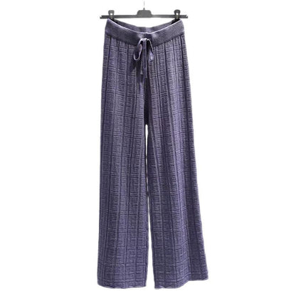 Women's wide-leg linen trousers with elasticated waistband and striped design NOVAE