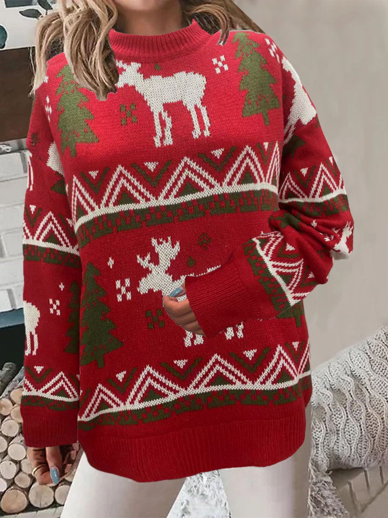 Women's Cozy Christmas Sweater with Festive Motif and High Fit NOVAE