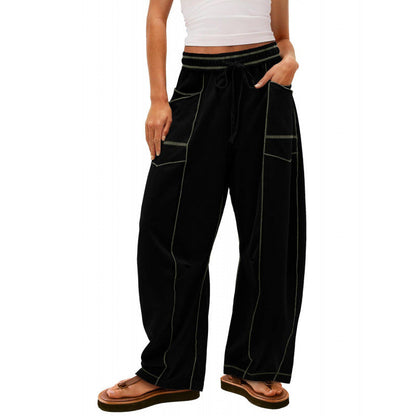 Women's wide-leg leisure trousers with practical side pockets and elasticated waistband NOVAE