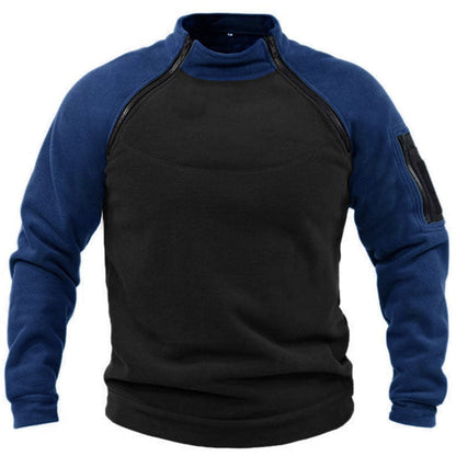 Men's fleece pullover with high collar and functional pockets NOVAE
