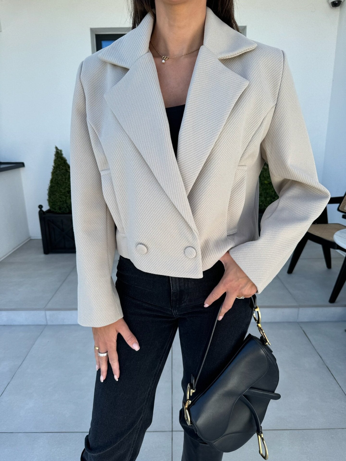 Women's Elegant Oversized Blazer with Double Button Closure and Textured Fabric NOVAE