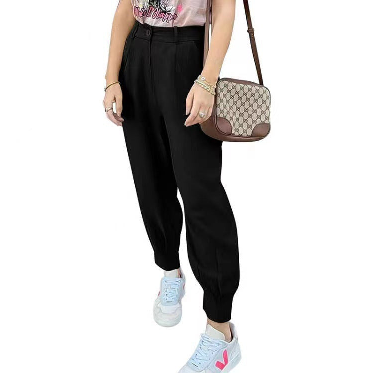 Women's elegant and fashionable high-waisted trousers with pleats and side pockets NOVAE