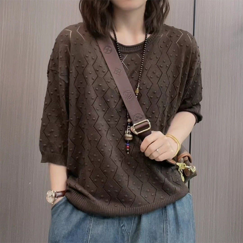 Women's fine knit sweater with decorative textured design and casual cut NOVAE