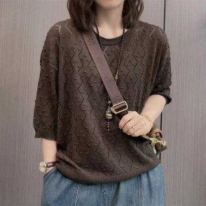 Women's fine knit sweater with decorative textured design and casual cut NOVAE