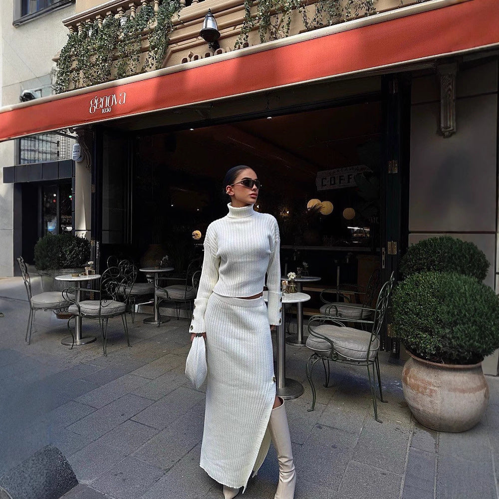 Women's knitted pleated skirt and sweater set NOVAE