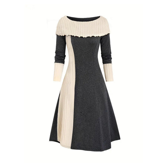 Women's elegant and trendy dress with pleated collar NOVAE