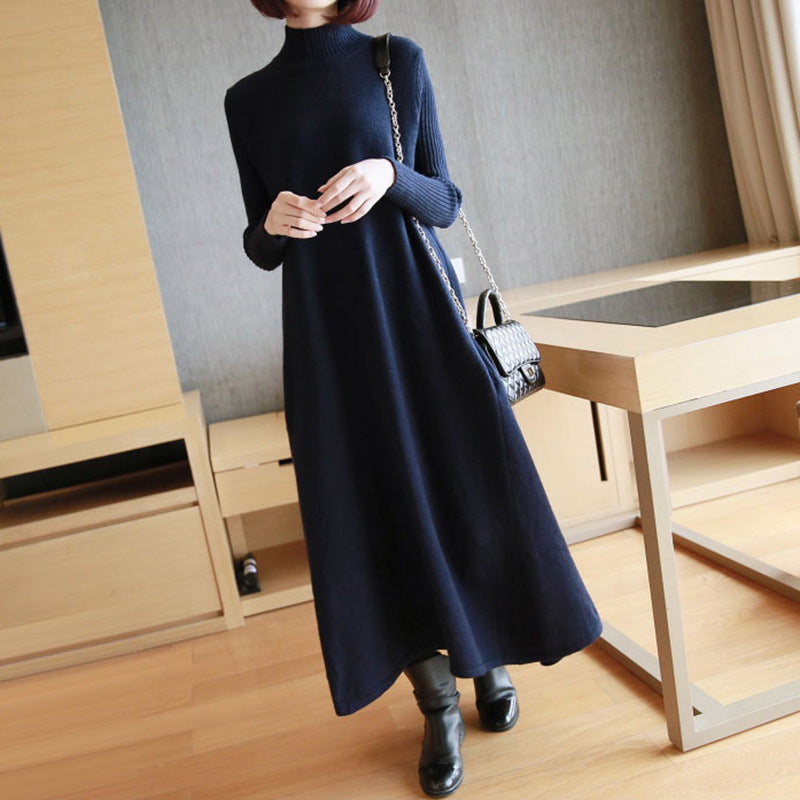 Women's knitted dress with elegant roll neck and trendy A-line cut NOVAE