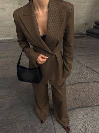 Women's elegant two-piece suit set with double button closure and wide leg NOVAE