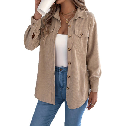 Women's corduroy shirt jacket in a casual cut with practical pockets and elegant buttons NOVAE