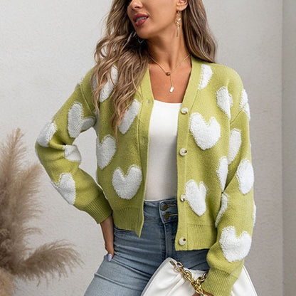 Women's cozy cardigan with heart pattern NOVAE