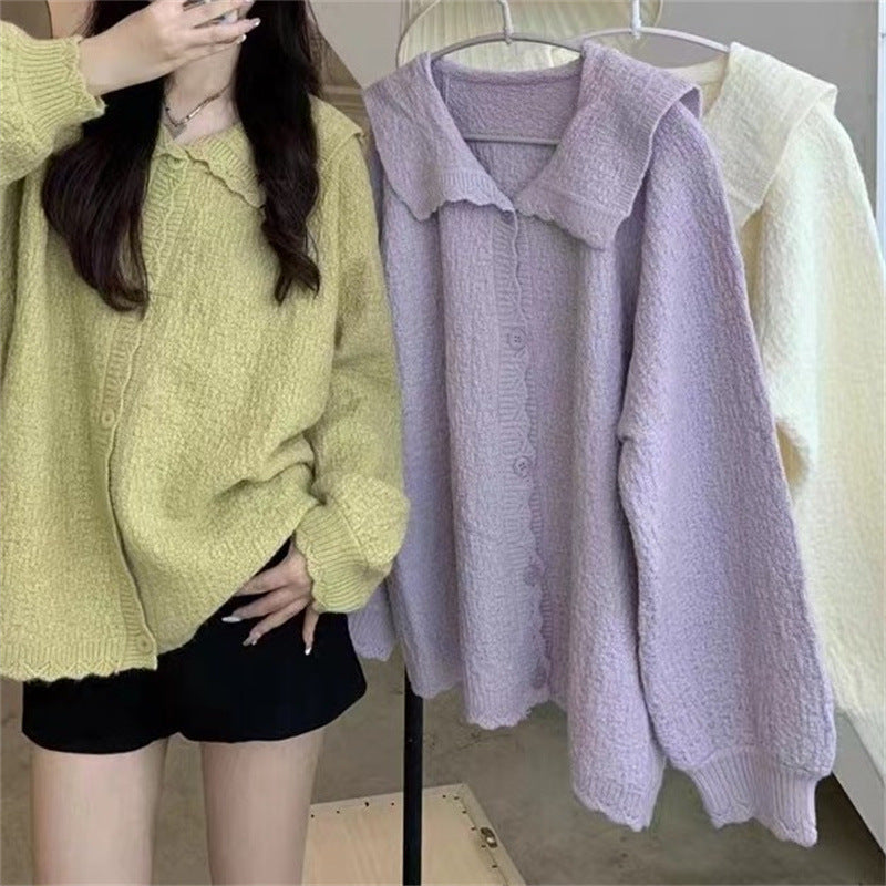 Women's Soft, Textured Cardigan with Generous Collar NOVAE